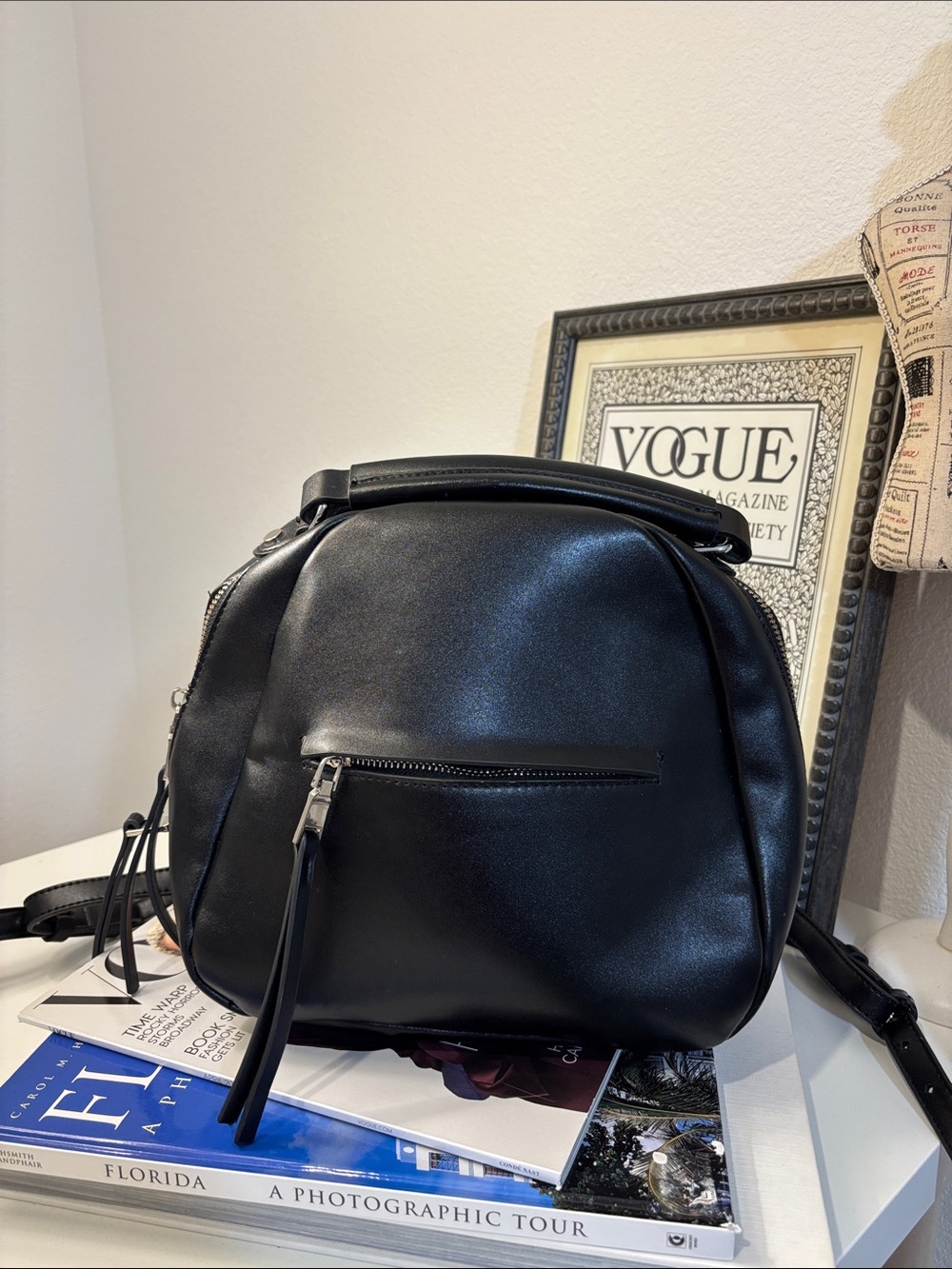 Zara Black Faux Leather Backpack Purse